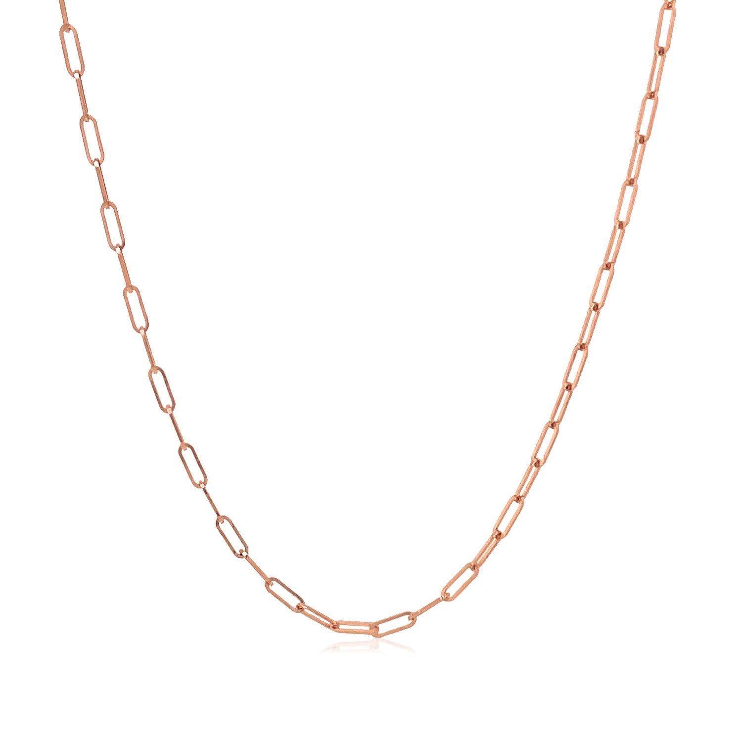 14K Rose Gold Fine Paperclip Chain (1.50 mm) in a sleek high-contrast midnight luxury editorial style